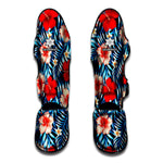 Turquoise Leaves Hibiscus Pattern Print Muay Thai Shin Guard
