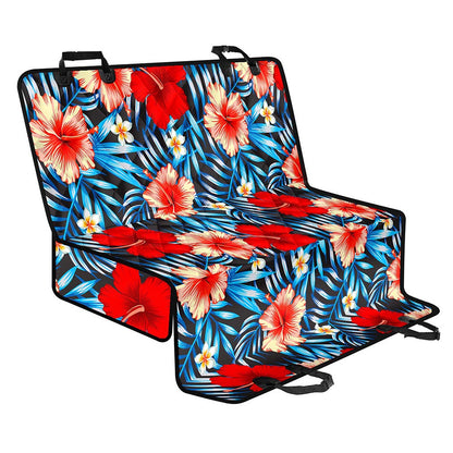 Turquoise Leaves Hibiscus Pattern Print Pet Car Back Seat Cover