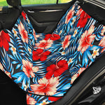 Turquoise Leaves Hibiscus Pattern Print Pet Car Back Seat Cover