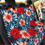 Turquoise Leaves Hibiscus Pattern Print Pet Car Back Seat Cover