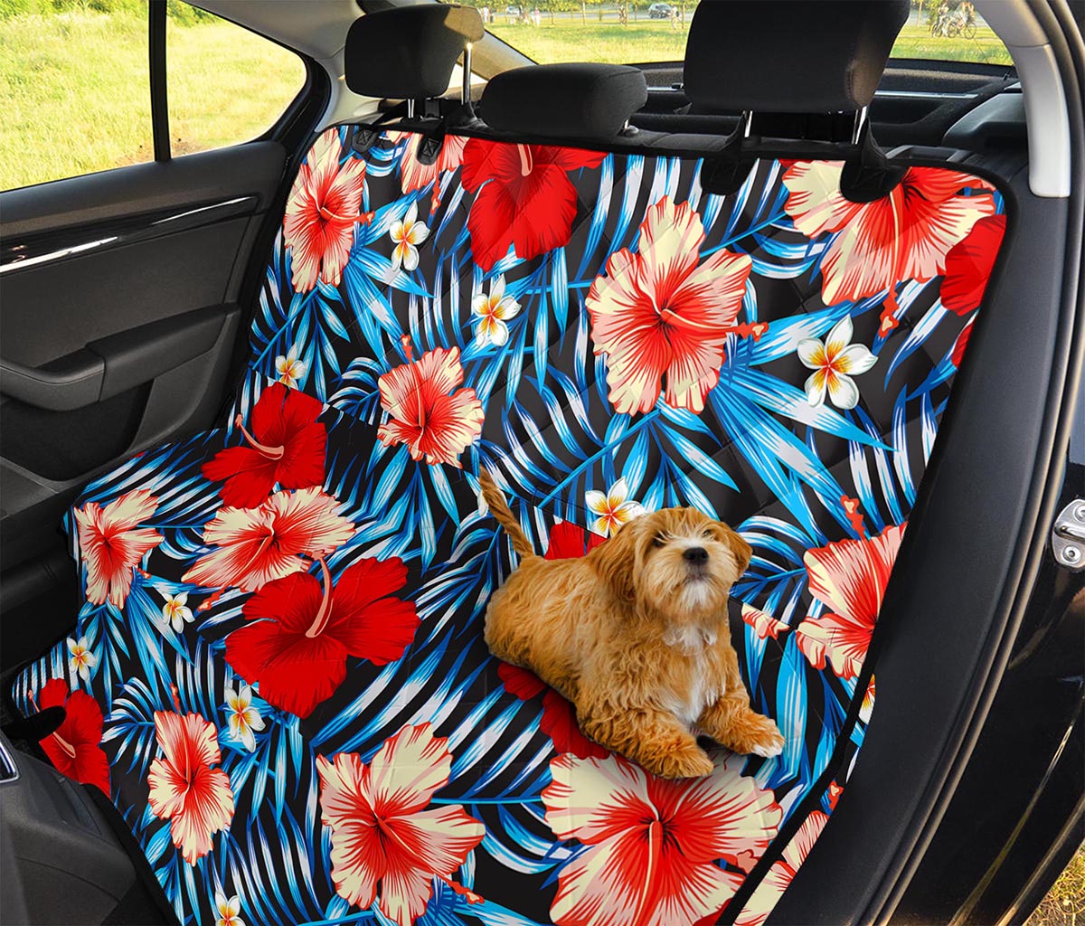 Turquoise Leaves Hibiscus Pattern Print Pet Car Back Seat Cover