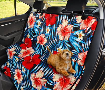 Turquoise Leaves Hibiscus Pattern Print Pet Car Back Seat Cover