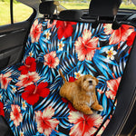 Turquoise Leaves Hibiscus Pattern Print Pet Car Back Seat Cover