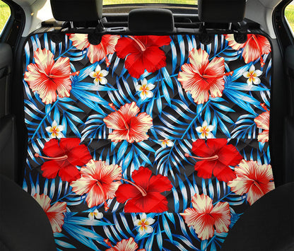 Turquoise Leaves Hibiscus Pattern Print Pet Car Back Seat Cover