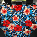 Turquoise Leaves Hibiscus Pattern Print Pet Car Back Seat Cover