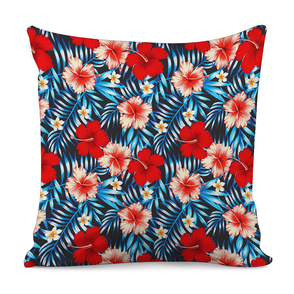 Turquoise Leaves Hibiscus Pattern Print Pillow Cover