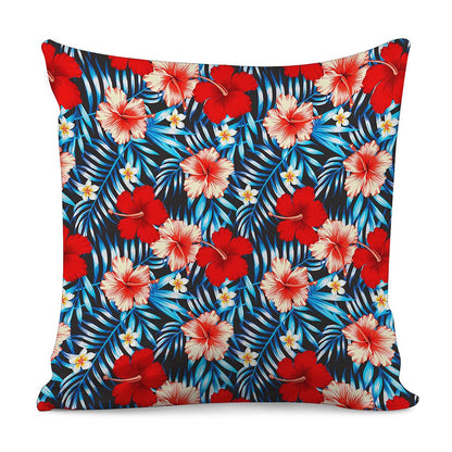Turquoise Leaves Hibiscus Pattern Print Pillow Cover