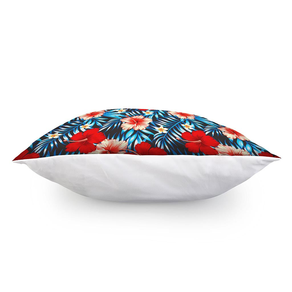 Turquoise Leaves Hibiscus Pattern Print Pillow Cover
