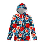 Turquoise Leaves Hibiscus Pattern Print Pullover Hoodie