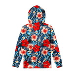 Turquoise Leaves Hibiscus Pattern Print Pullover Hoodie