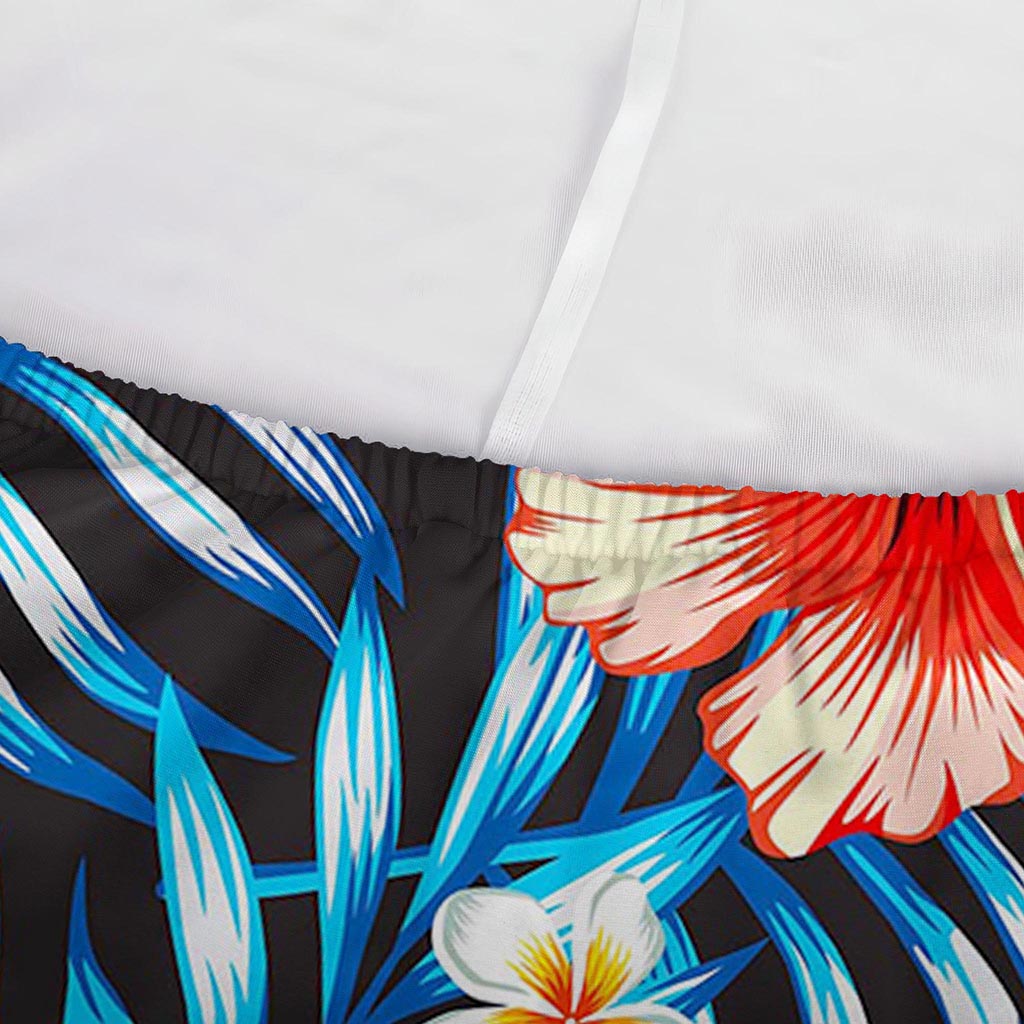 Turquoise Leaves Hibiscus Pattern Print Sofa Cover