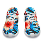 Turquoise Leaves Hibiscus Pattern Print Sport Shoes GearFrost