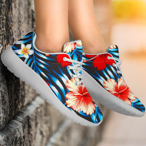 Turquoise Leaves Hibiscus Pattern Print Sport Shoes GearFrost