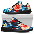 Turquoise Leaves Hibiscus Pattern Print Walking Shoes