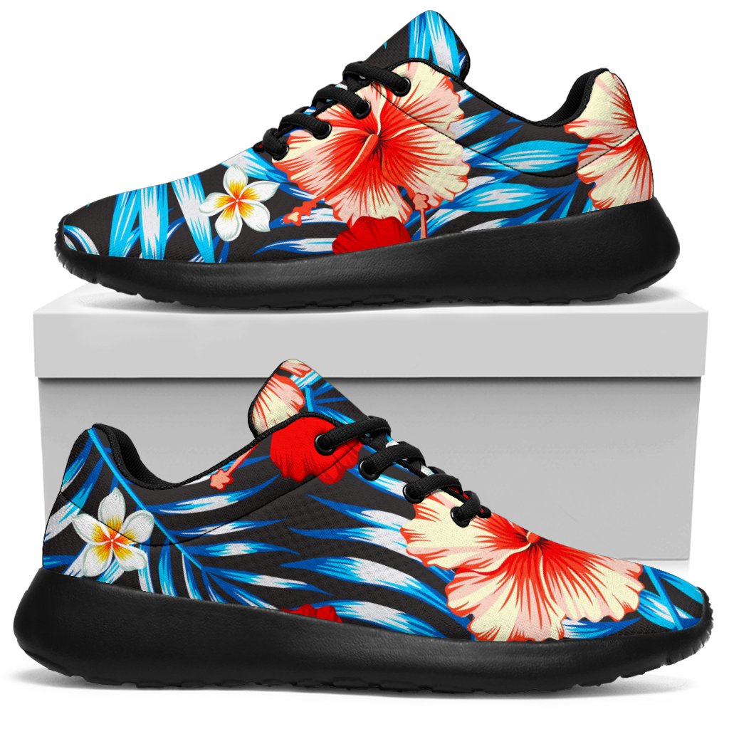 Turquoise Leaves Hibiscus Pattern Print Sport Shoes GearFrost