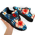 Turquoise Leaves Hibiscus Pattern Print Sport Shoes GearFrost