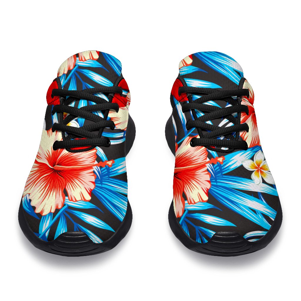 Turquoise Leaves Hibiscus Pattern Print Sport Shoes GearFrost