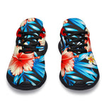 Turquoise Leaves Hibiscus Pattern Print Sport Shoes GearFrost