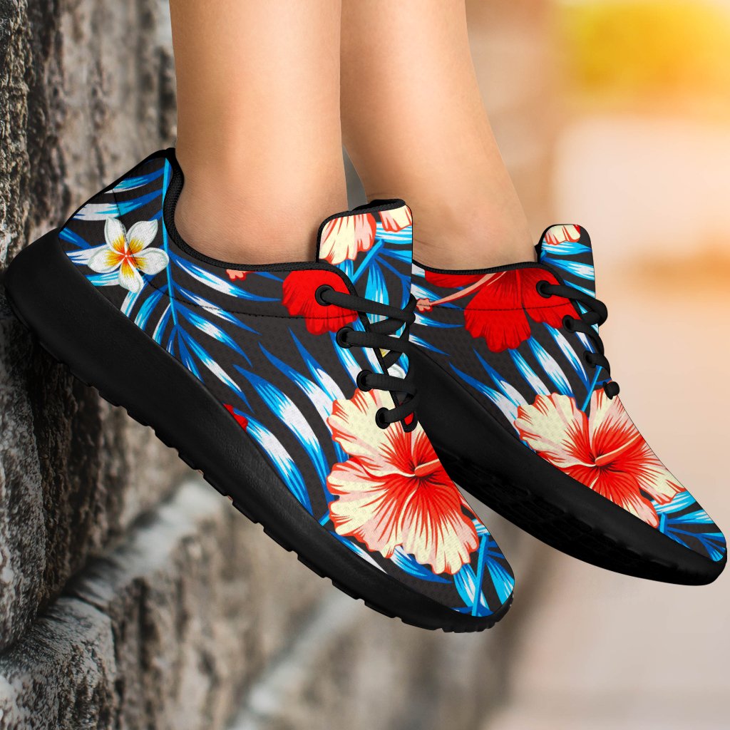 Turquoise Leaves Hibiscus Pattern Print Sport Shoes GearFrost