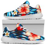 Turquoise Leaves Hibiscus Pattern Print Sport Shoes GearFrost