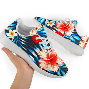 Turquoise Leaves Hibiscus Pattern Print Sport Shoes GearFrost