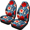 Turquoise Leaves Hibiscus Pattern Print Universal Fit Car Seat Covers