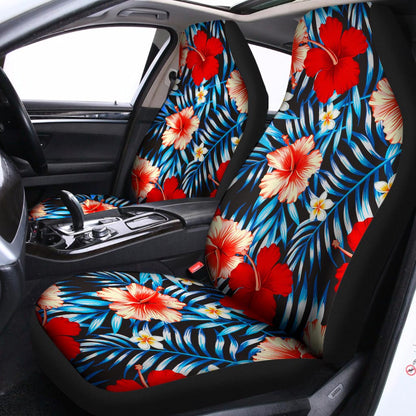 Turquoise Leaves Hibiscus Pattern Print Universal Fit Car Seat Covers