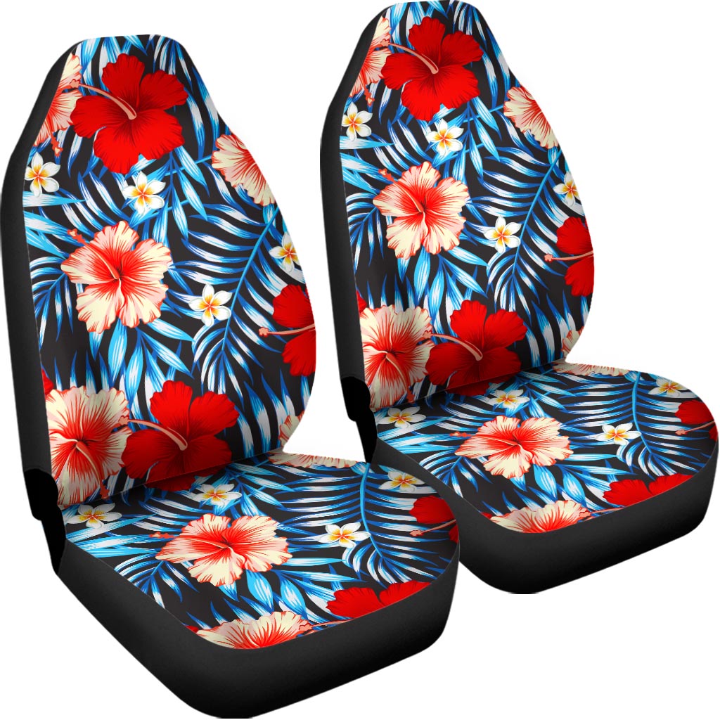 Turquoise Leaves Hibiscus Pattern Print Universal Fit Car Seat Covers