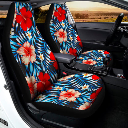 Turquoise Leaves Hibiscus Pattern Print Universal Fit Car Seat Covers