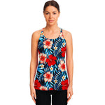 Turquoise Leaves Hibiscus Pattern Print Women's Racerback Tank Top