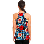 Turquoise Leaves Hibiscus Pattern Print Women's Racerback Tank Top