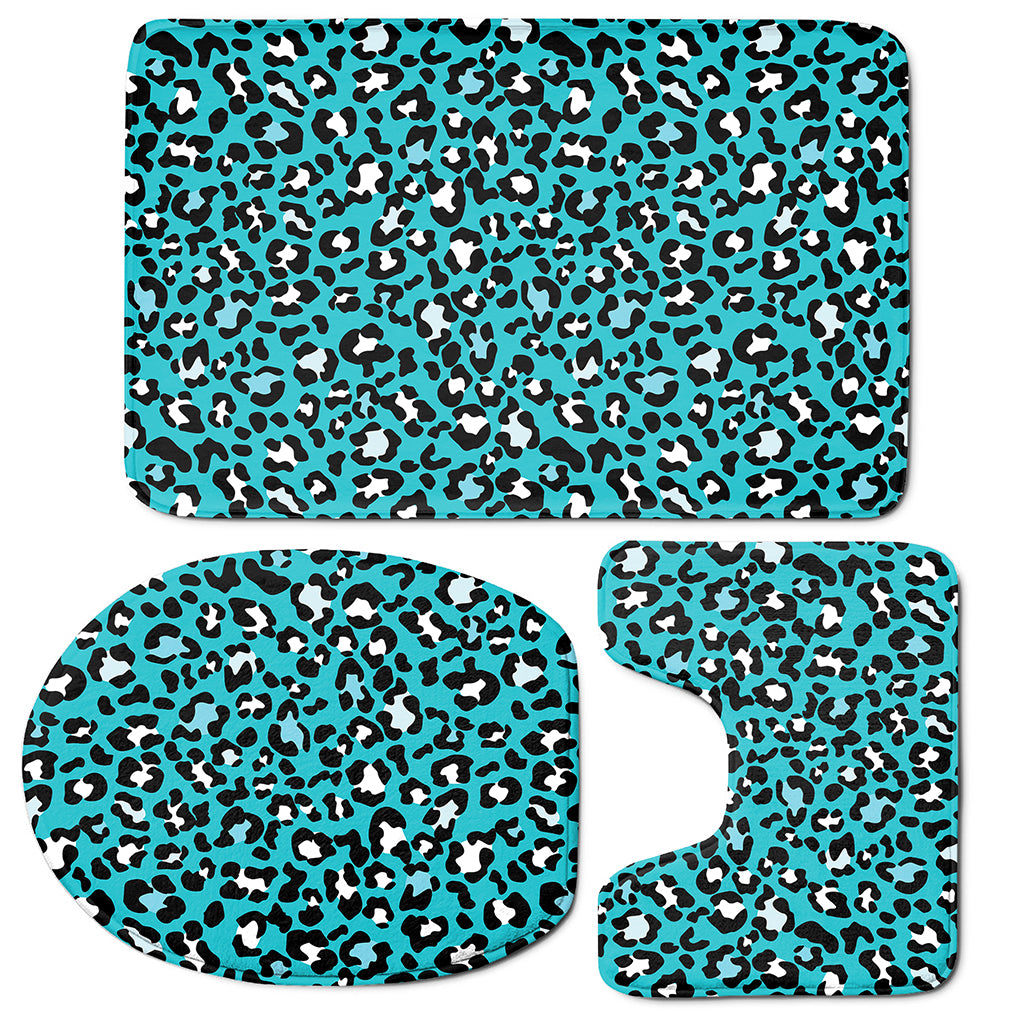 Turquoise Leopard Print 3 Piece Bath Mat Set