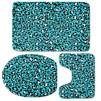 Turquoise Leopard Print 3 Piece Bath Mat Set