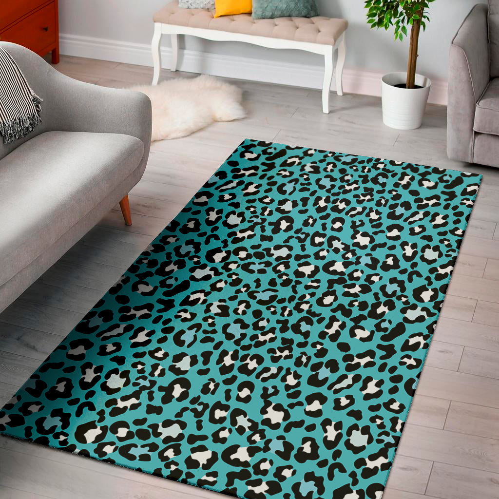 Turquoise Leopard Print Area Rug