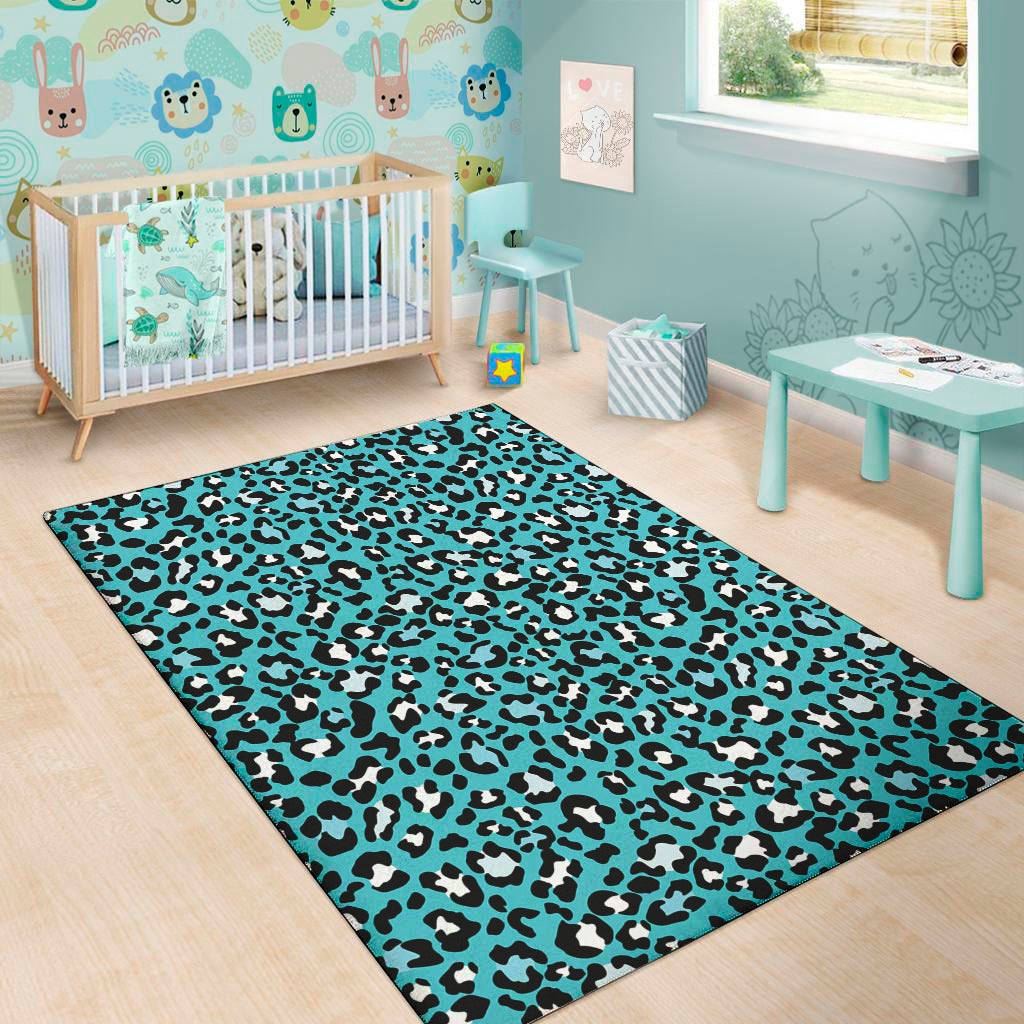 Turquoise Leopard Print Area Rug