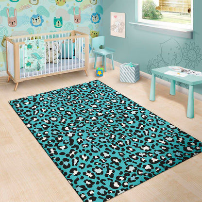 Turquoise Leopard Print Area Rug
