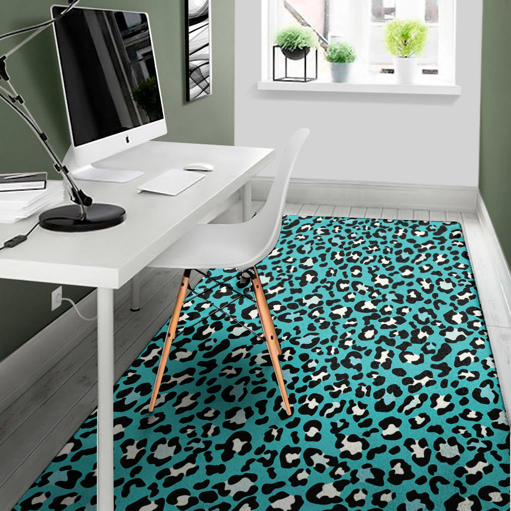 Turquoise Leopard Print Area Rug
