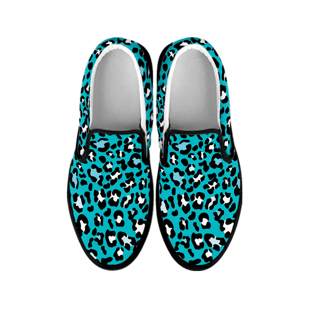 Turquoise Leopard Print Black Slip On Shoes