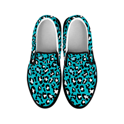 Turquoise Leopard Print Black Slip On Shoes