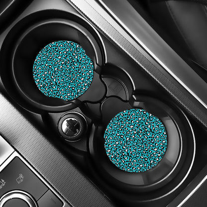 Turquoise Leopard Print Car Coasters