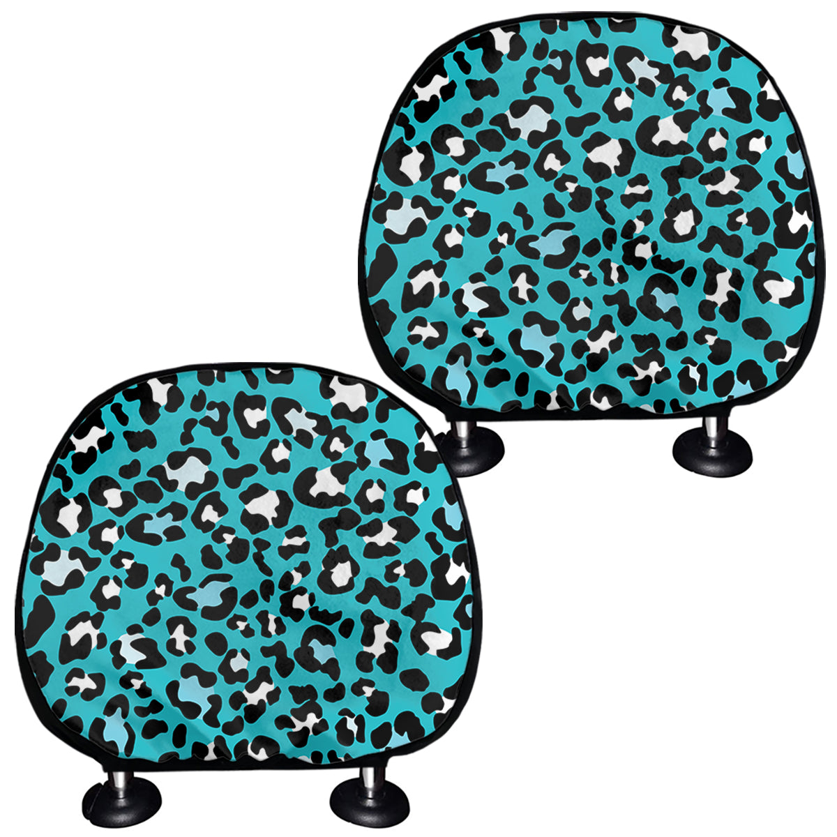 Turquoise Leopard Print Car Headrest Covers