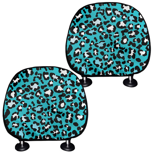 Turquoise Leopard Print Car Headrest Covers