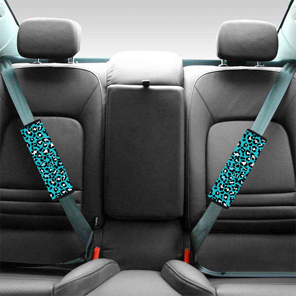 Turquoise Leopard Print Car Seat Belt Covers
