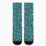 Turquoise Leopard Print Crew Socks