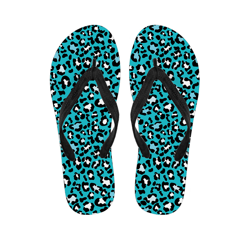 Turquoise Leopard Print Flip Flops