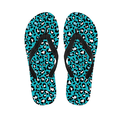 Turquoise Leopard Print Flip Flops