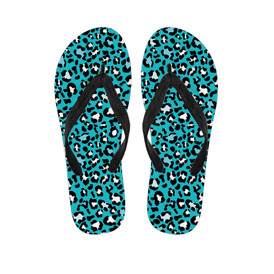 Turquoise Leopard Print Flip Flops