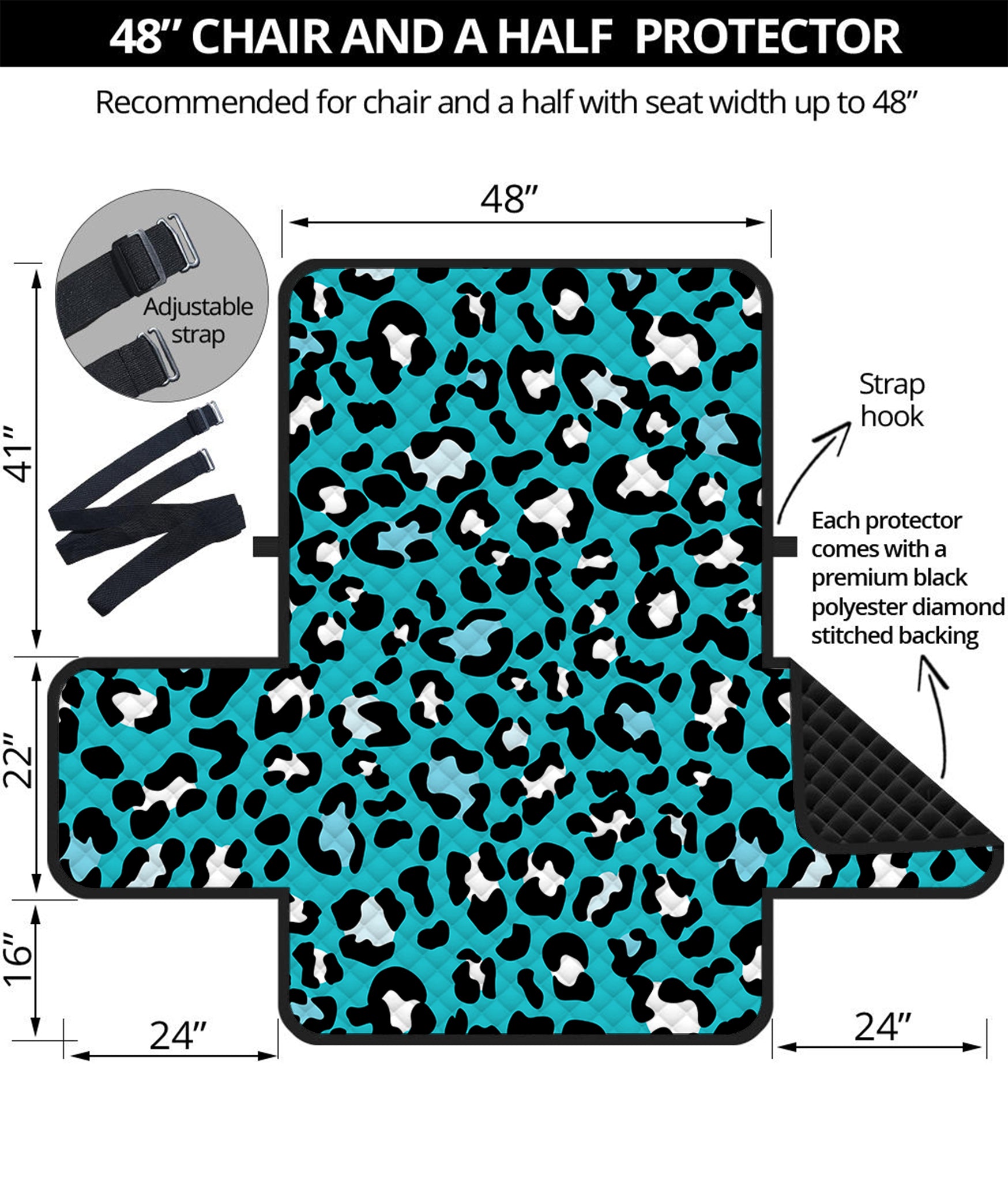 Turquoise Leopard Print Half Sofa Protector