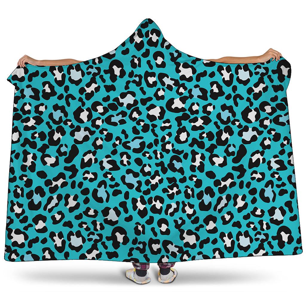 Turquoise Leopard Print Hooded Blanket