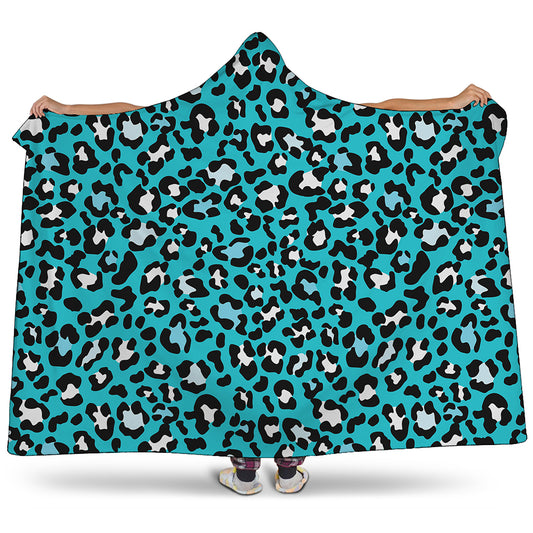 Turquoise Leopard Print Hooded Blanket